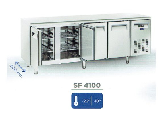 Tavolo refrigerato quattro porte SF 4100 inox, 485 litri - 18/-22°.